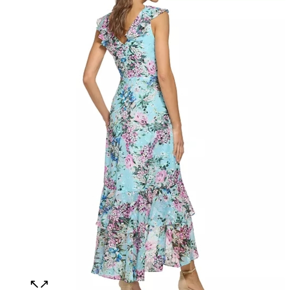 NWT KENSIE Ruffled Floral-Print High-Low MaxiDress Size 12 - Picture 2 of 16